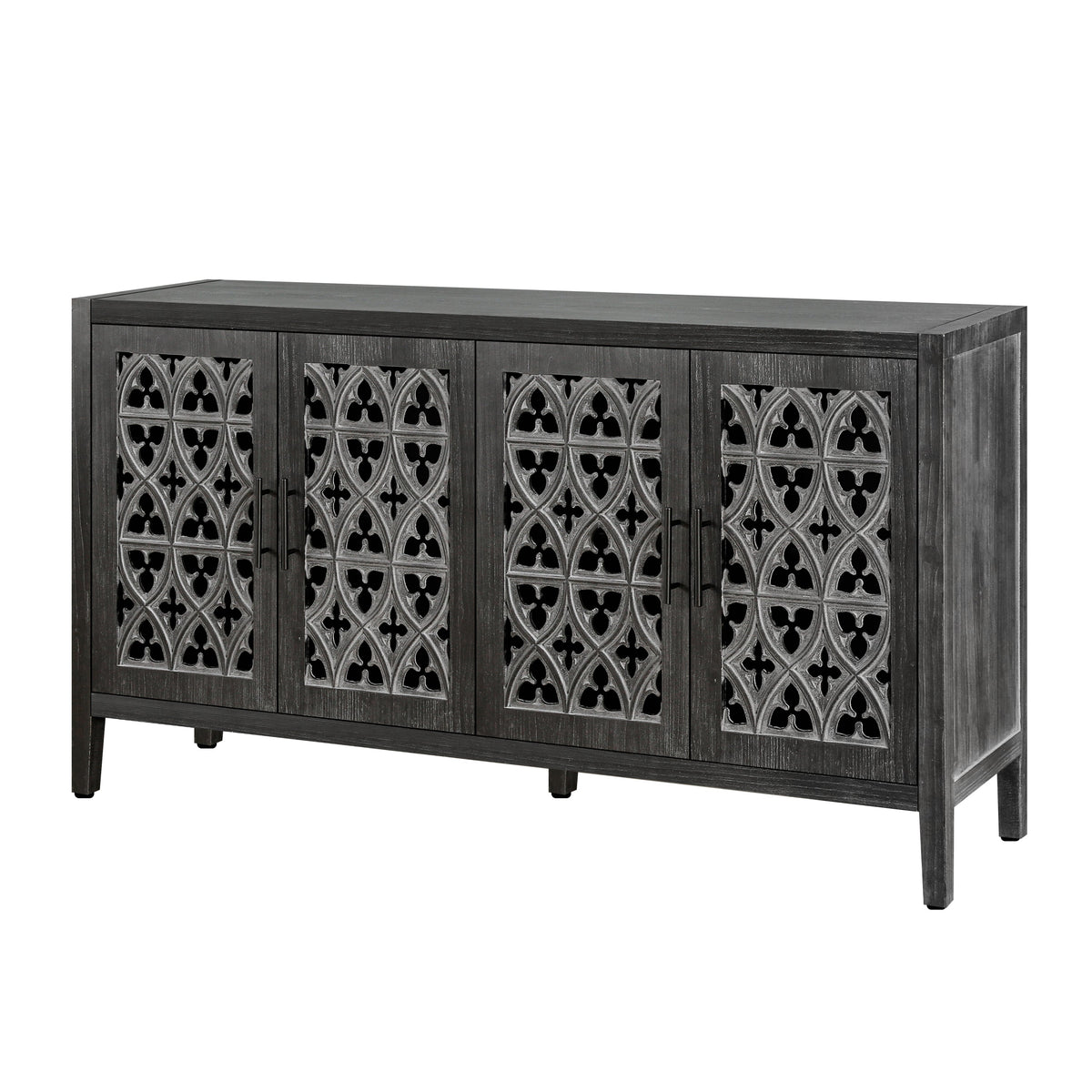 Antique Four Door Sideboard with Hollow Doors - Black Pine Veneer